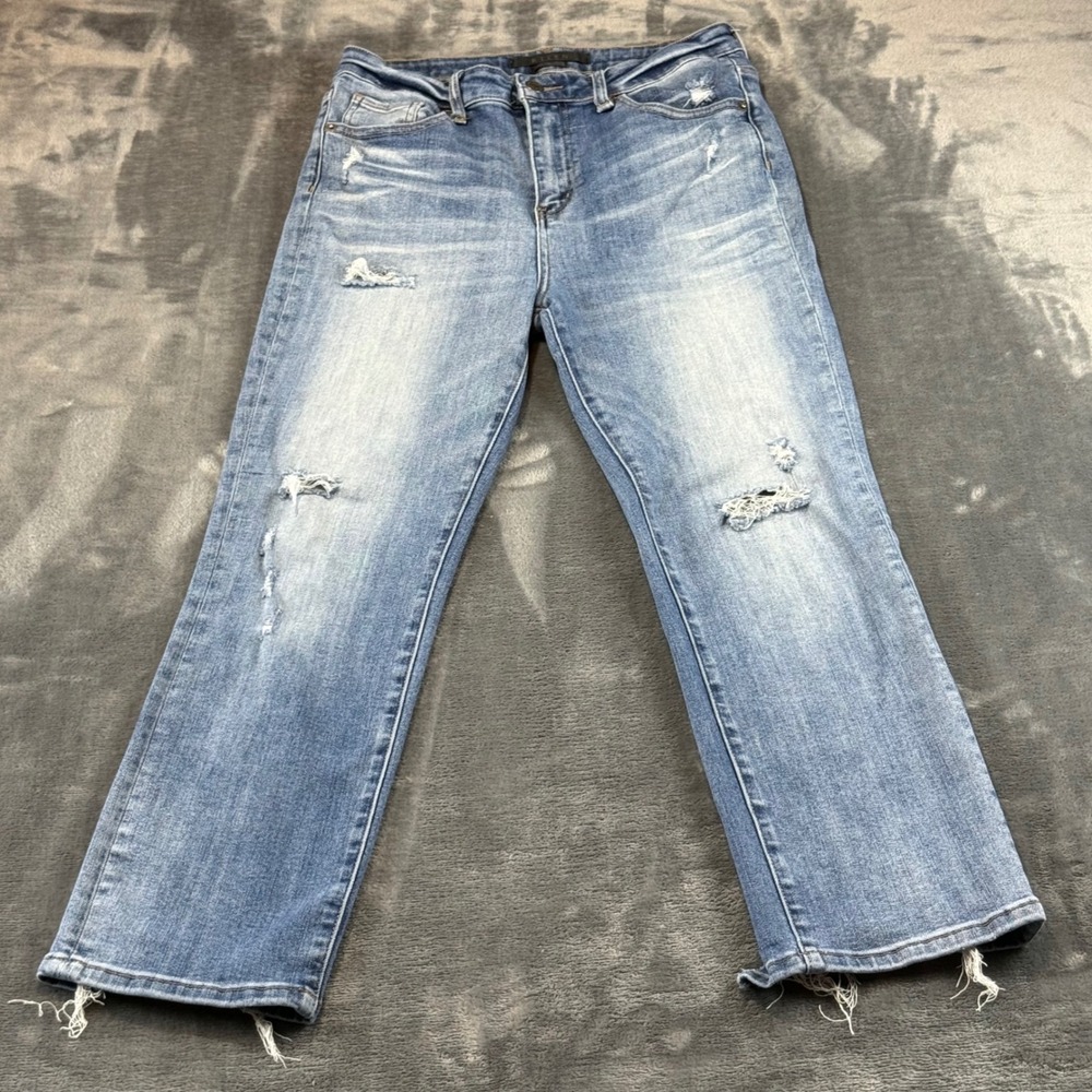 Risen Los Angeles Distressed Straight Leg Jeans High Rise Raw Hem Size 9/29